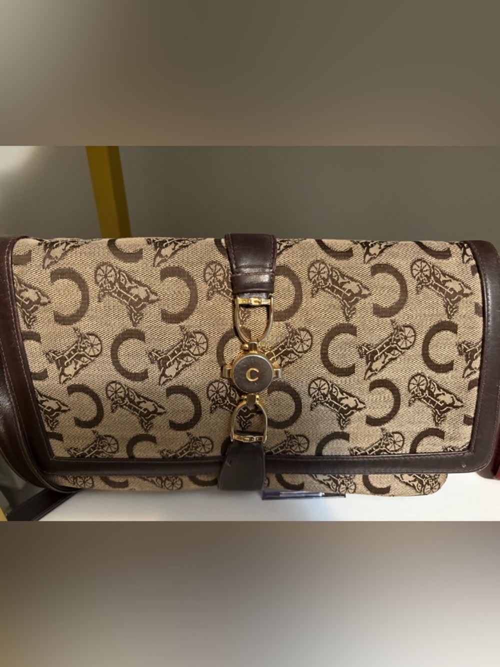 CELINE C Macadam Pattern Shoulder Bag Clutch Brown Beige Canvas vintage